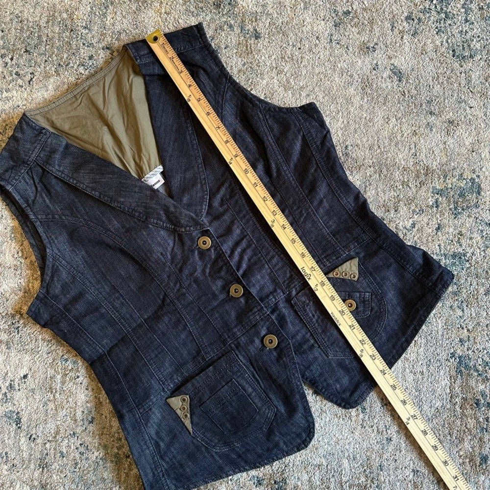 Vintage Y2K Dark Wash Denim Vest Utility Pockets Blue Womens Size 12 NWT - Picture 7 of 8